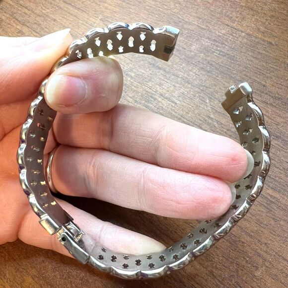 Hinged Woven Cuff Bracelet Statement Jewelry Silver - Picture 7 of 12